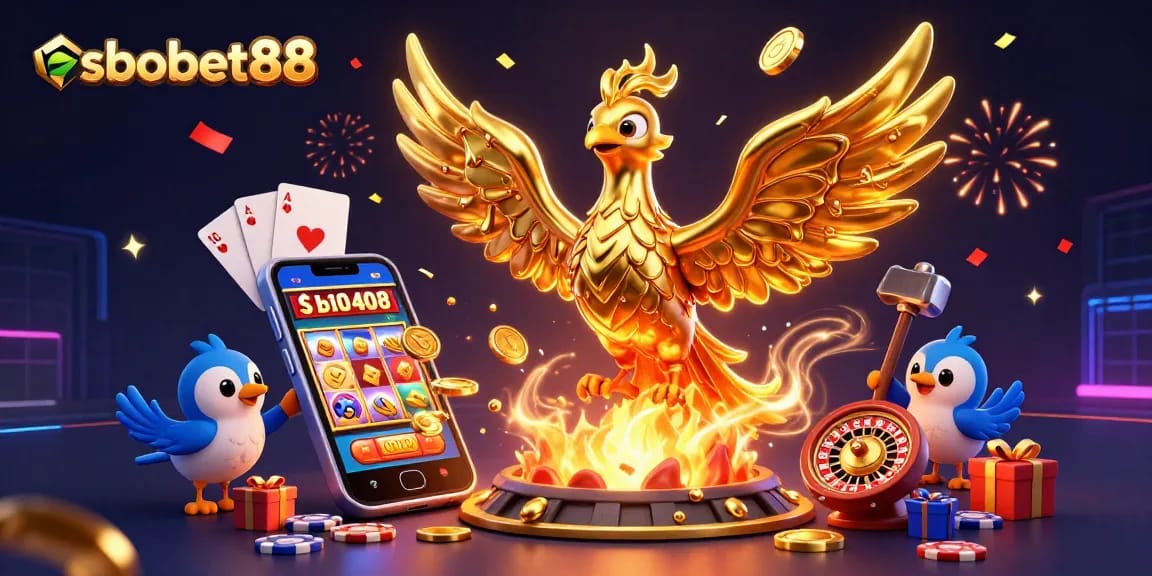 Experience thrilling sports betting with sbobet88 featuring golden phoenix and casino elements.