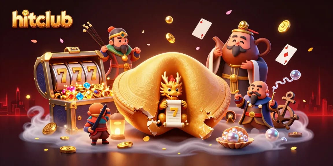 Engage with hitclub's slot machine adventures in this lively 3D casino illustration, showcasing vibrant treasures.