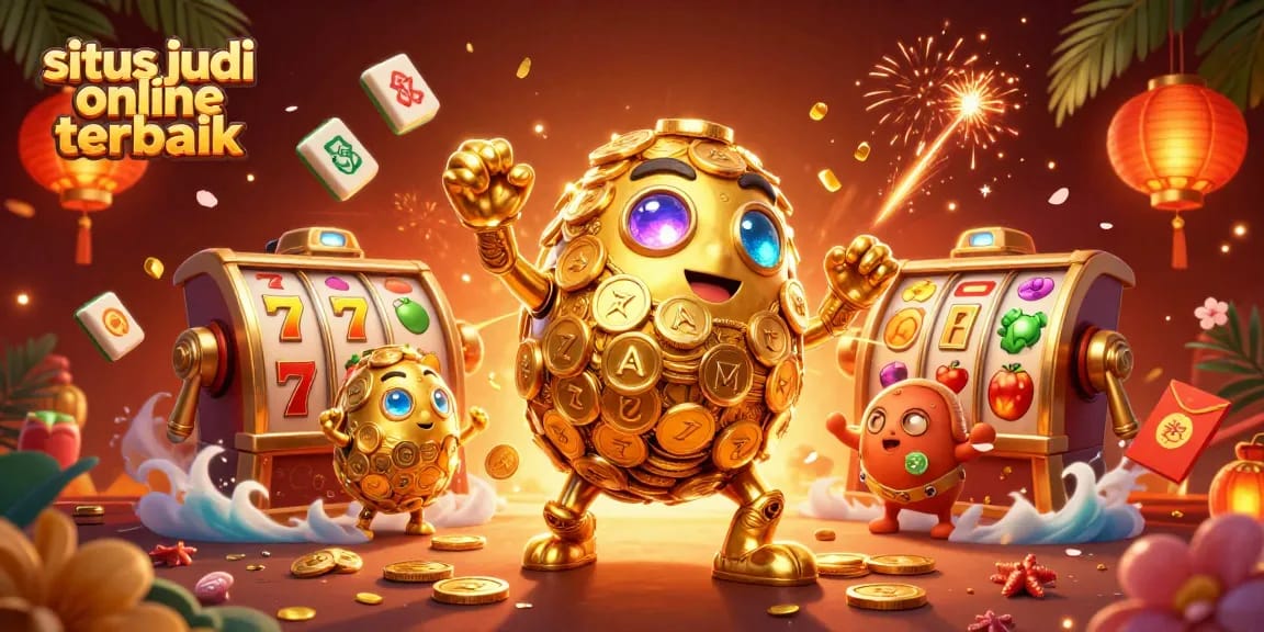 Menangkan jackpot dengan situs judi online terbaik dan simbol mesin slot berkilau di sekelilingnya.