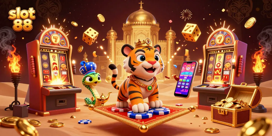 Experience the excitement of slot 88 with a vibrant 3D casino illustration featuring a jackpot explosion.