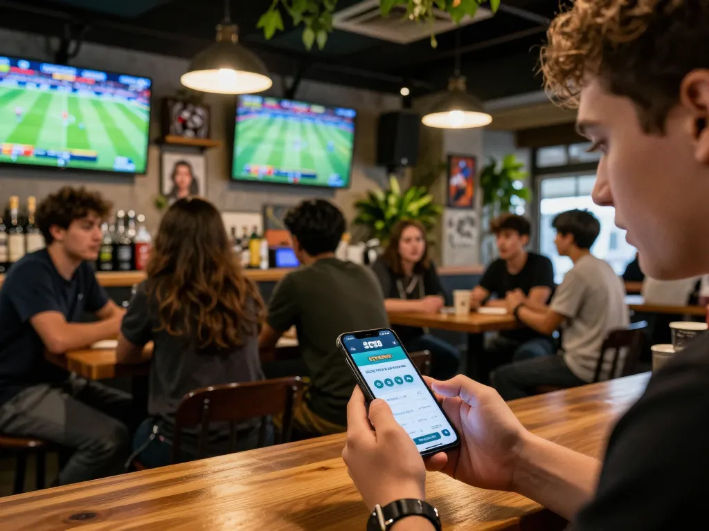 Engaging action using the SC88 app for live sports betting at a lively sports bar setting