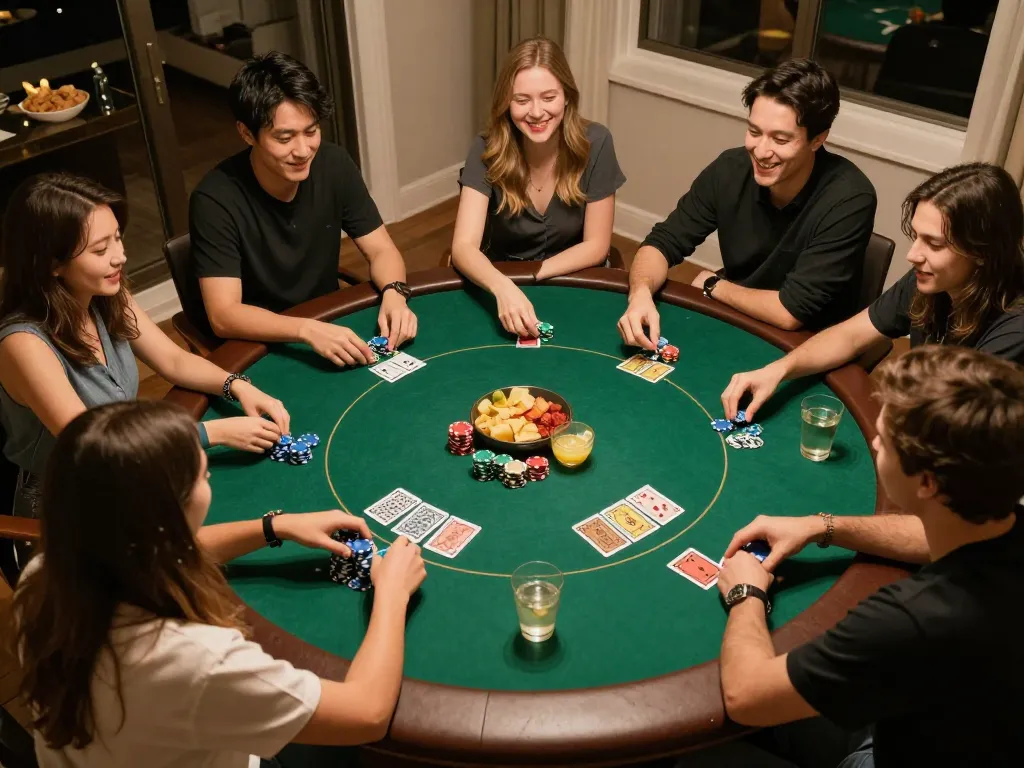 Players enjoying a thrilling poker night at home, showcasing 888b as a lively gaming experience