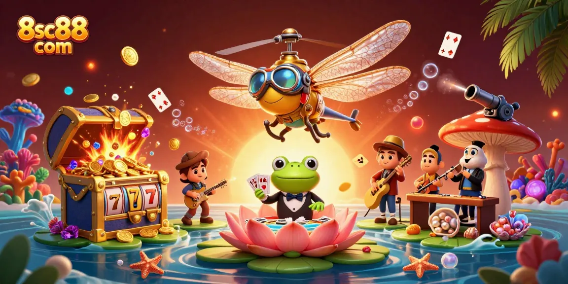 Play at 8sc88 com and experience thrilling casino gaming amidst vibrant character illustrations.