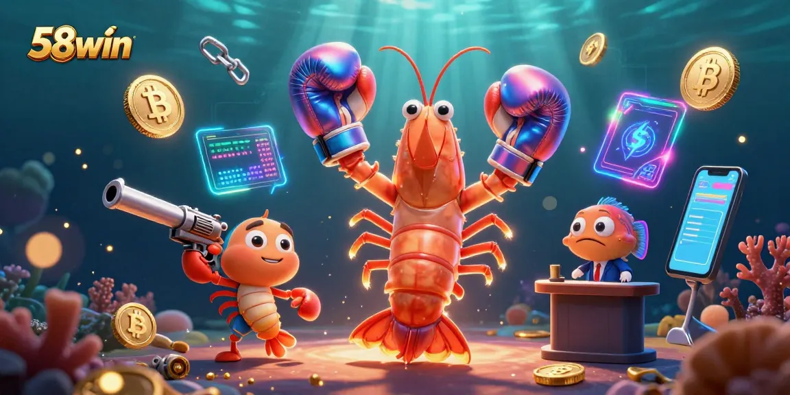 Experience thrilling games with 58win as you engage with colorful shrimp characters in a vibrant casino environment!