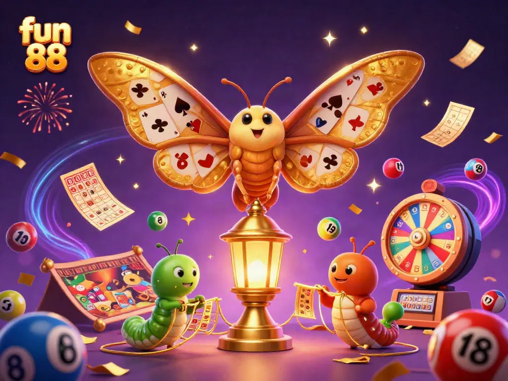 Experience fun 88 with dynamic lottery balls, golden tickets, and vibrant celebrations in this captivating scene