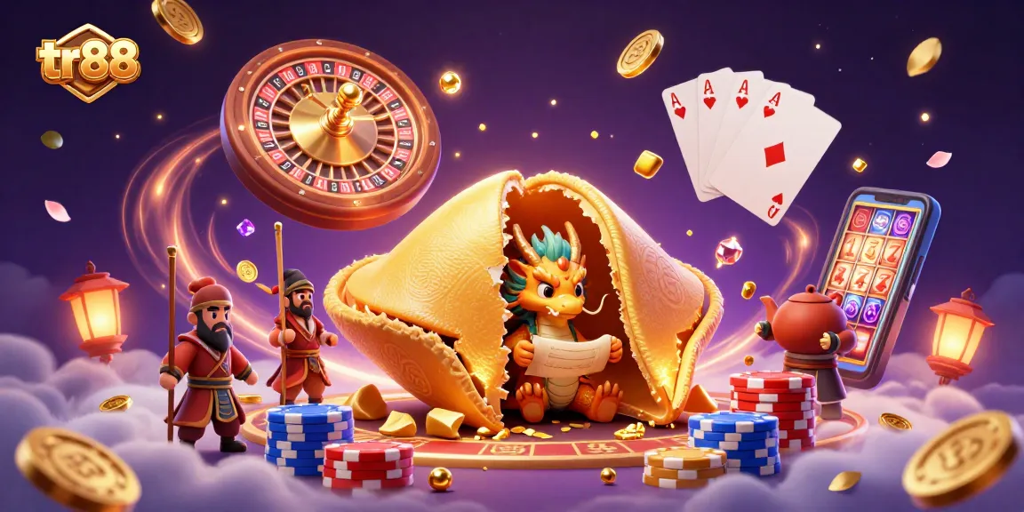 Engage with the enchanting tr88 casino experience, featuring golden fortunes and lucky symbols amidst dynamic game elements.