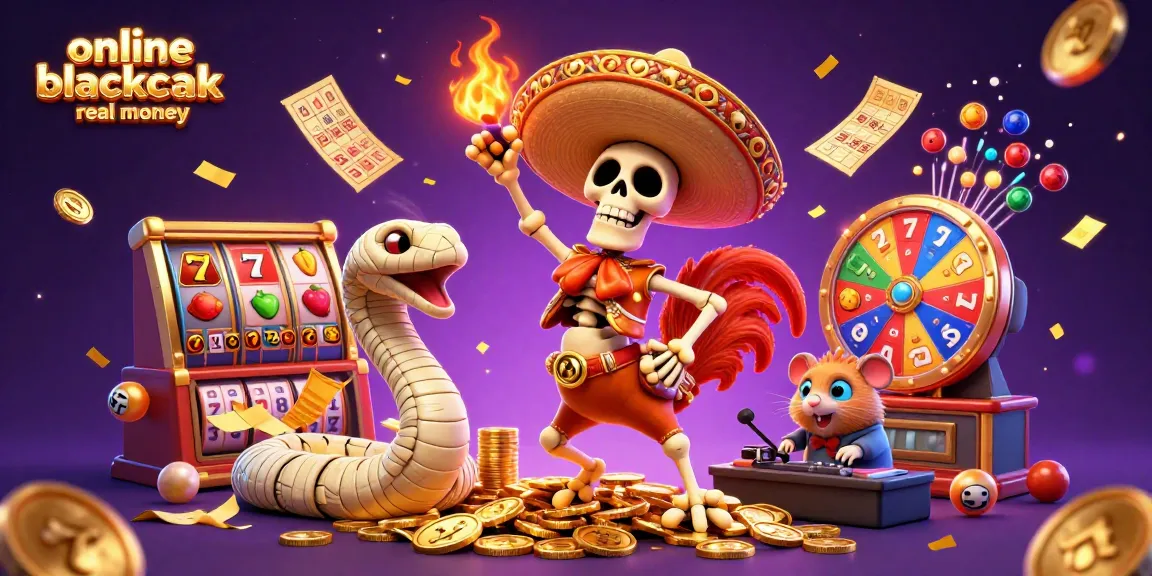 Experience online blackjack real money excitement with dynamic characters and vibrant casino elements.