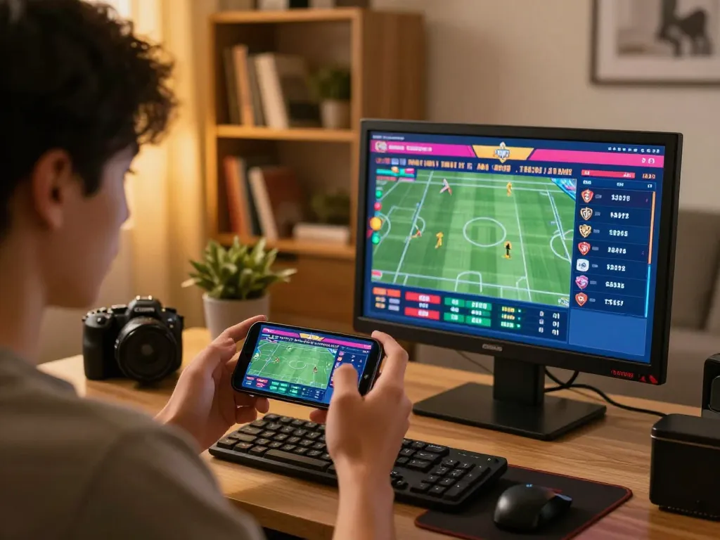 Engaged player focusing on tr88 com sports betting app on smartphone, showcasing high-energy strategy.