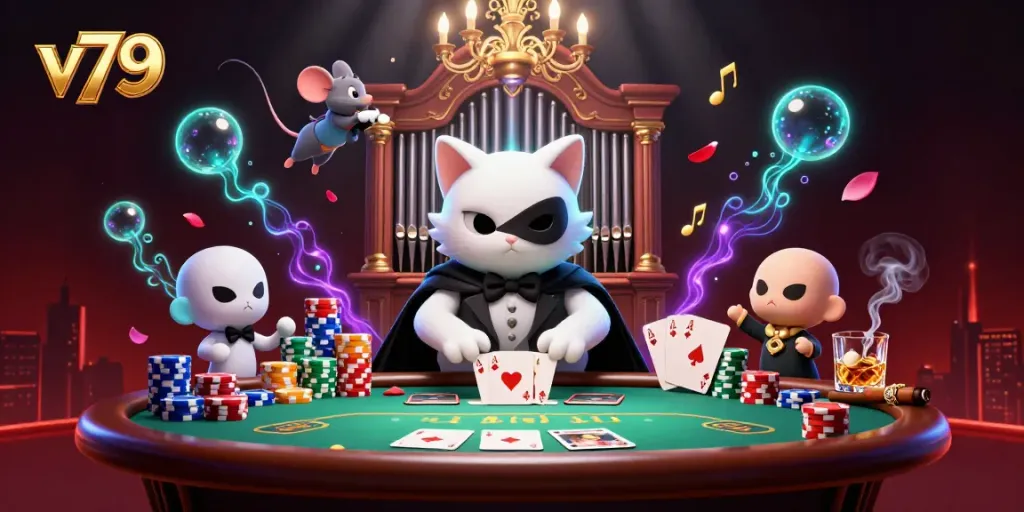 Experience thrilling play at v79 with vibrant casino-themed characters in a dynamic 3D setting.