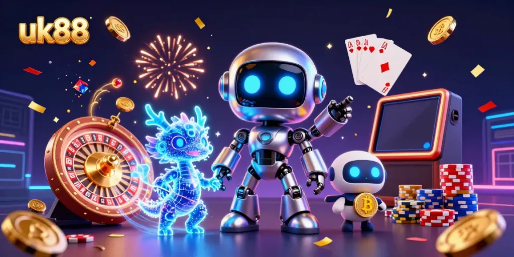 Engage with exciting uk88 gameplay featuring a futuristic robot and unique game elements.