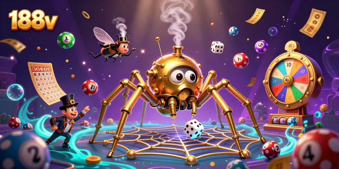 Catch lucky dice and colorful lottery balls at 188v in this vibrant casino illustration.