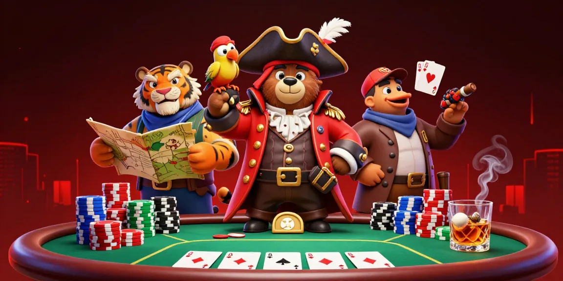 Begleiten Sie das Abenteuer in einer lebhaften Paysafe-Karten-Casino-Szene mit einem Piraten, einem Tiger und einem Papagei, umgeben von aufregenden Spielelementen.
