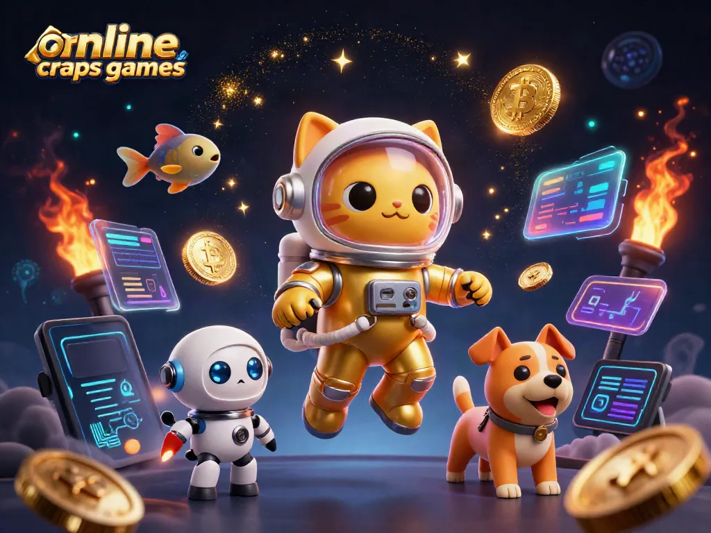 Experience thrilling online craps games in this vibrant 3D scene of animated characters and casino elements.