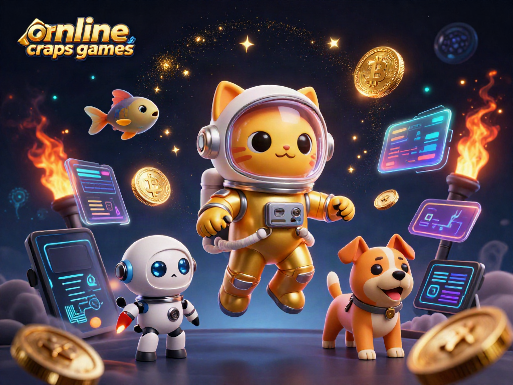 Experience thrilling online craps games in this vibrant 3D scene of animated characters and casino elements.