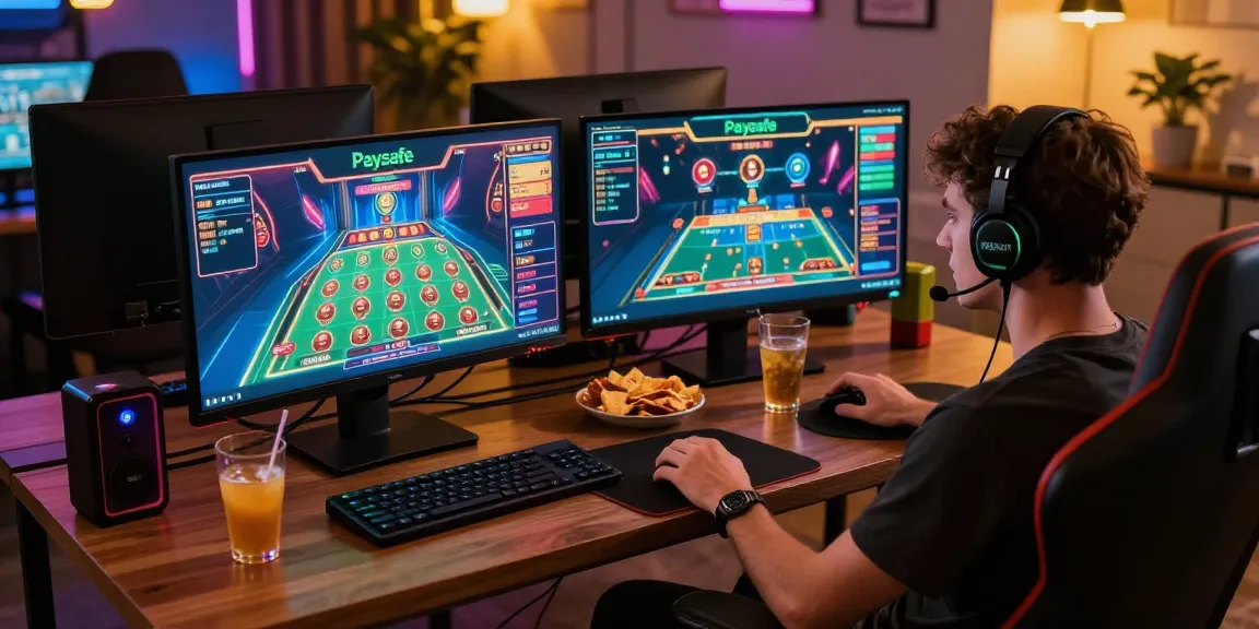 Paysafe-Karten-Casino-Spieler genießen Online-Spiele mit bunten Displays und einladender Atmosphäre.