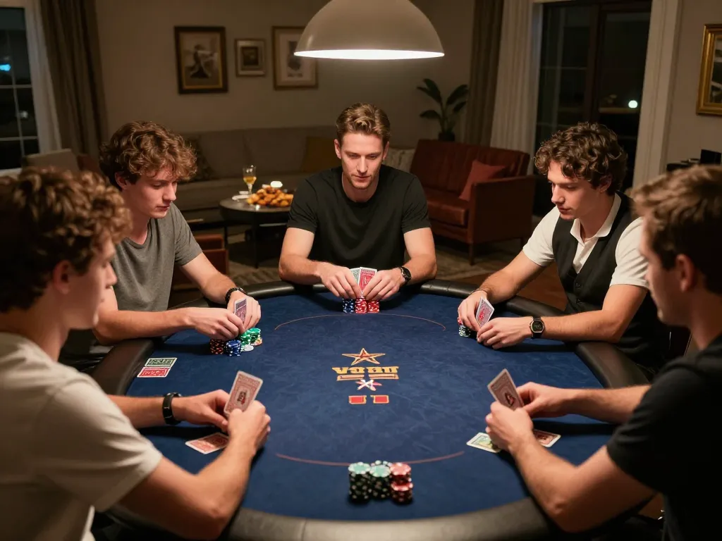 Kèo nhà cái 88 action during lively poker night with friends at home, showcasing strategic gameplay.