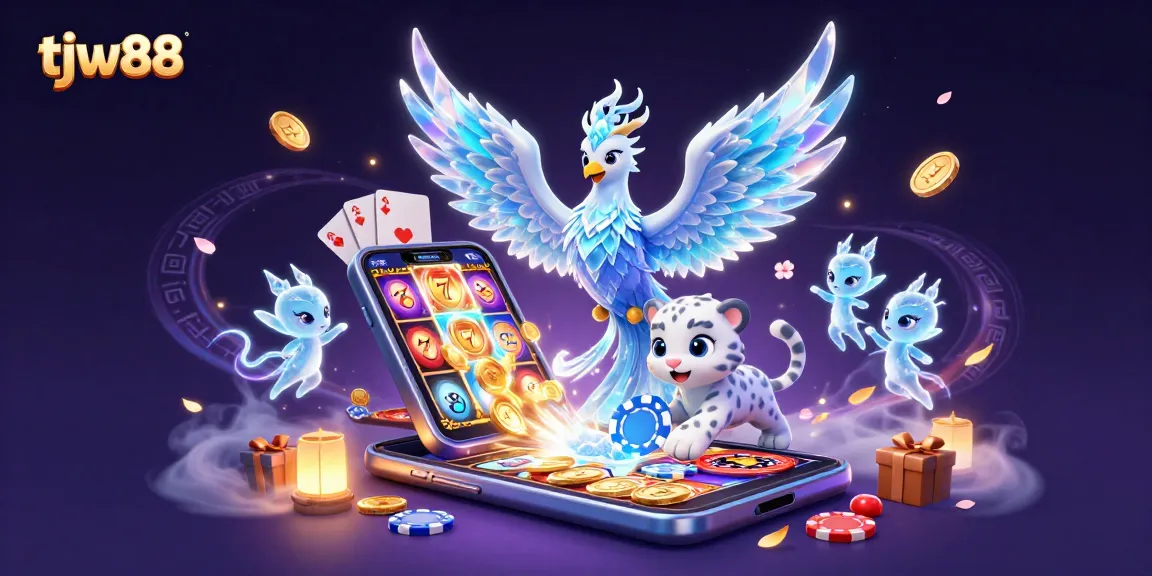 Experience the magic of tjw88 with a dazzling ice-themed casino illustration featuring a phoenix and gaming action.