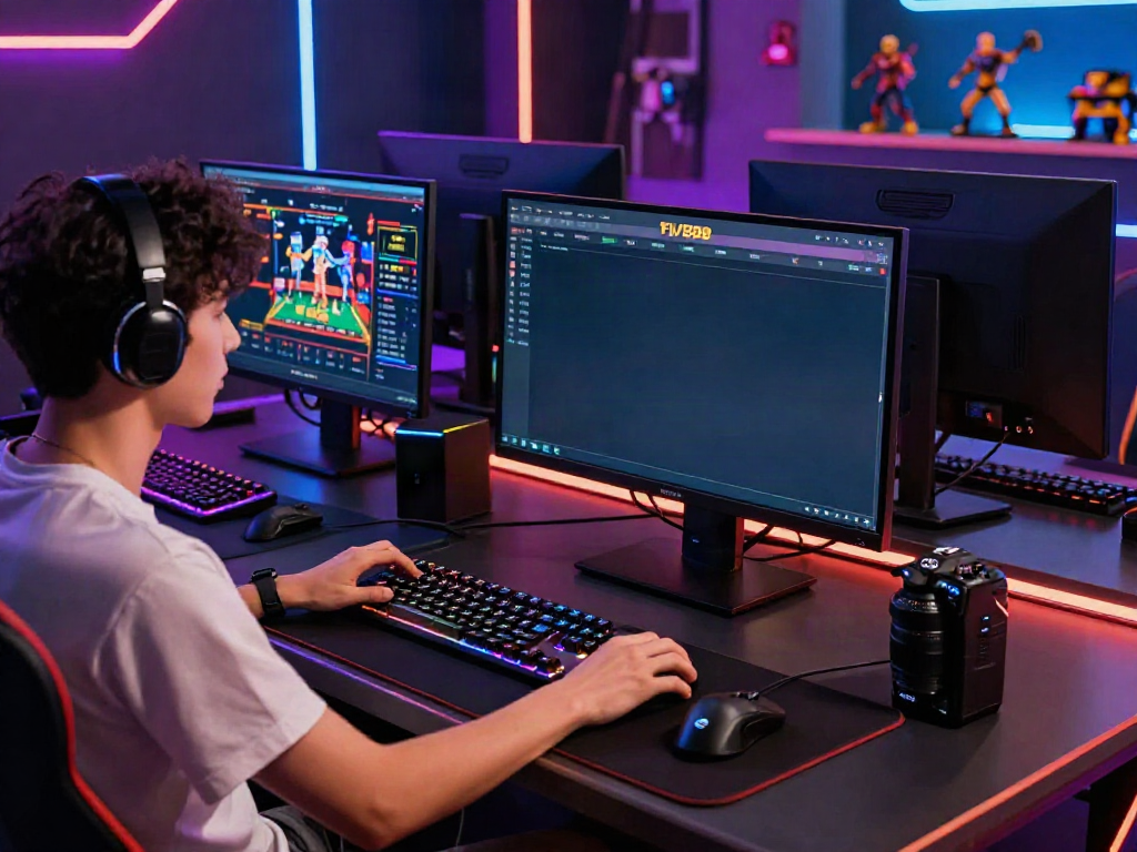 Engaged gamer exploring the FIVE88 online casino on a dual-monitor setup.