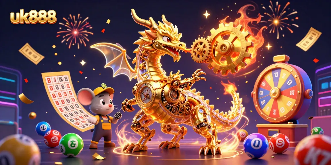 Win big at uk888 with a vibrant scene of golden dragon and exciting lottery elements enhancing gaming thrills.
