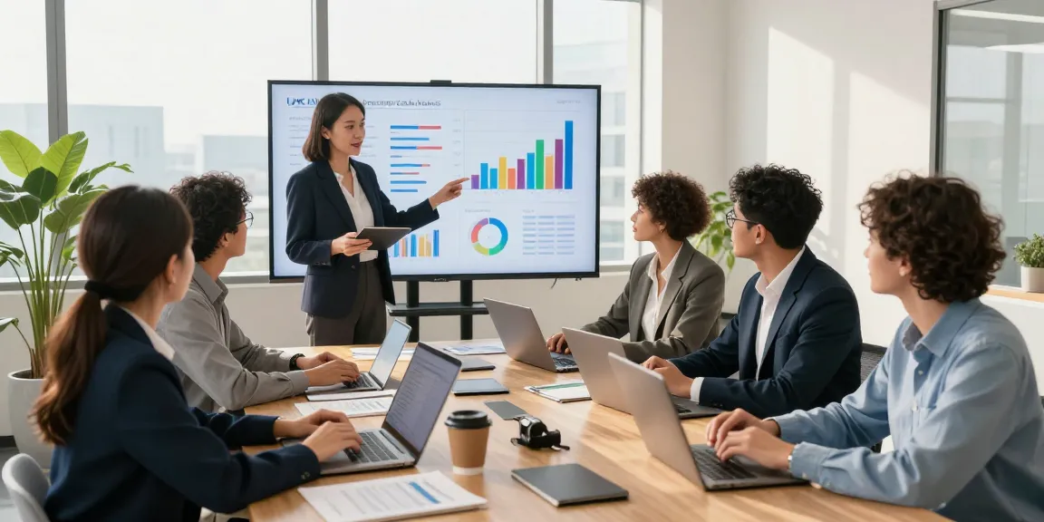 Team collaboration in a modern office discussing uk merchant cash advance strategies with financial data.