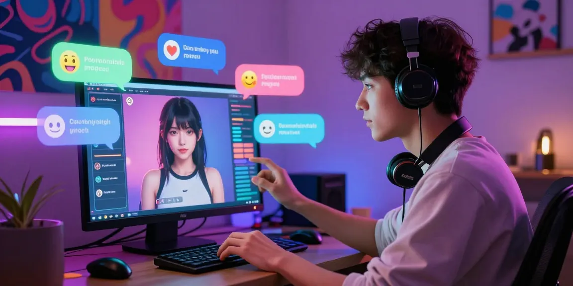 Engaging user interacting with an AI hentai chat character in vibrant digital space, highlighting playful features of ai hentai chat.