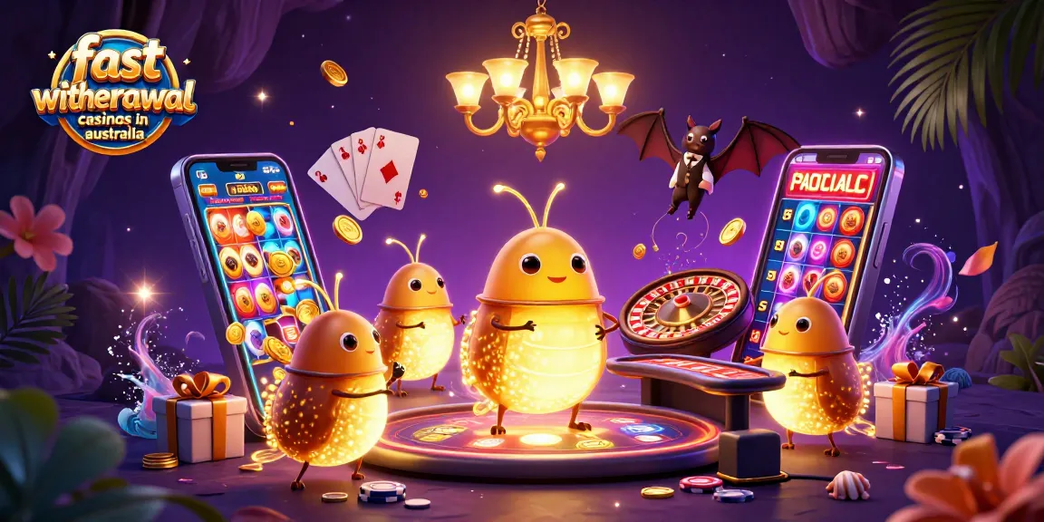 Experience fast withdrawal casinos in Australia with colorful slot games and vibrant casino elements.