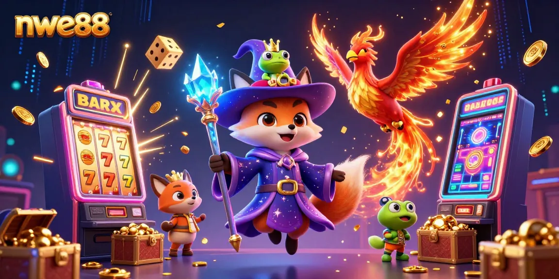 Experience the excitement of nwe88 with a dynamic casino scene featuring rich 3D illustrations and vibrant game elements.