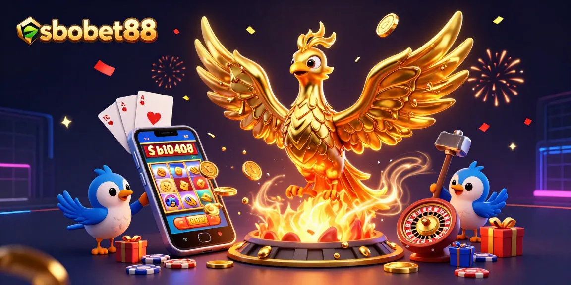 Experience thrilling sports betting with sbobet88 featuring golden phoenix and casino elements.