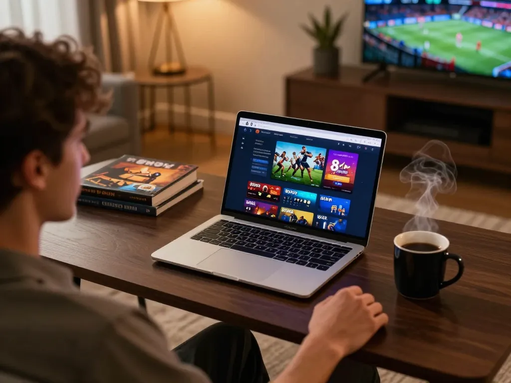 Engaging gameplay on the 8day gaming app from a cozy home setup.