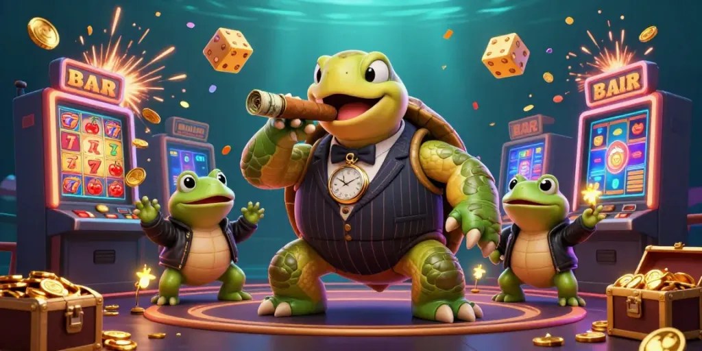 Join the excitement at 11win, featuring a casino scene with characters and slot machine action.