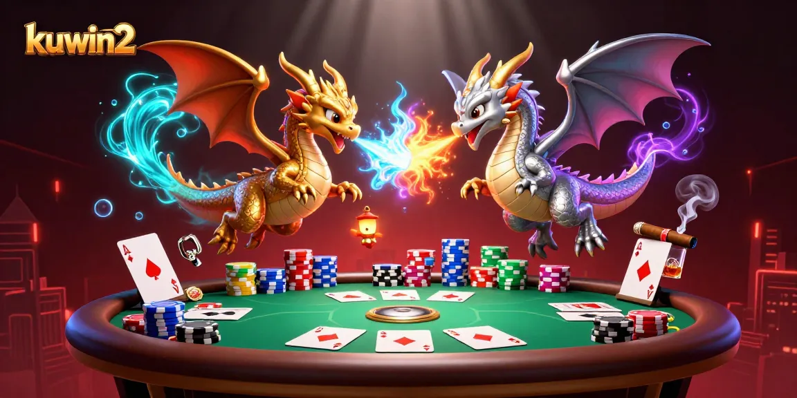 Experience thrilling gameplay with kuwin2 in a vibrant casino-themed illustration featuring dynamic dragons and poker elements.