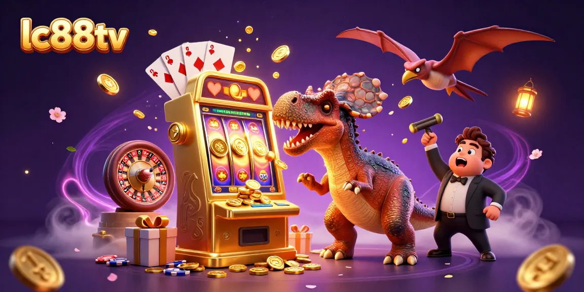 Catch coins while playing slots at lc88tv's vibrant casino with dynamic characters in action.
