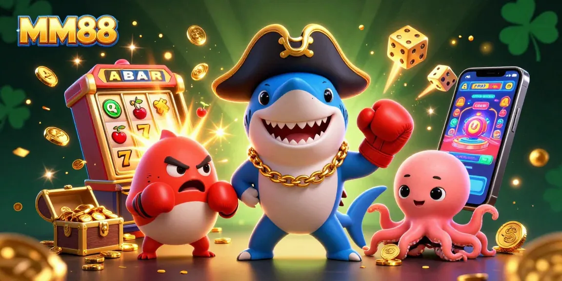 Engage in thrilling casino action with MM88, featuring vibrant characters and dynamic slot game elements.