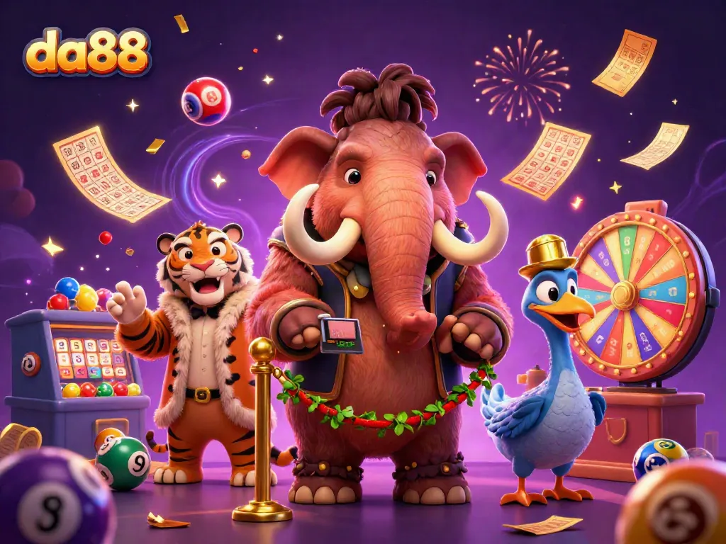 Engage with da88's dynamic casino adventure featuring vibrant characters and exciting lottery elements.