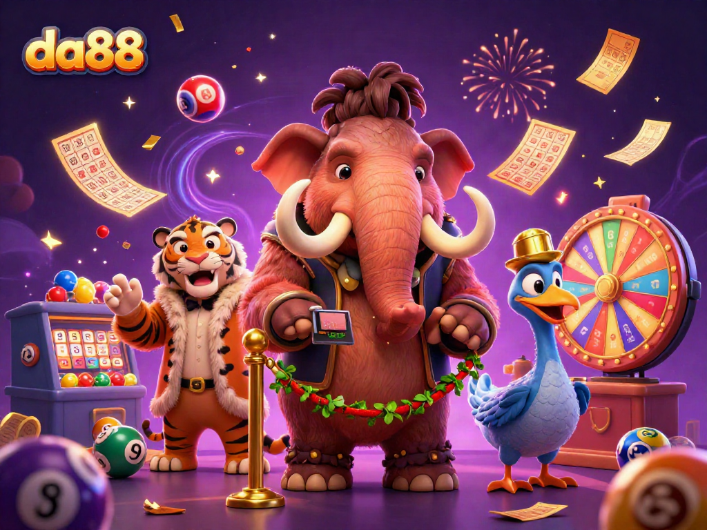 Engage with da88's dynamic casino adventure featuring vibrant characters and exciting lottery elements.