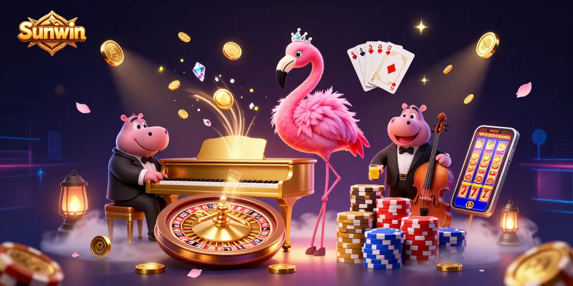 Engage in exciting gameplay at Sunwin's vibrant casino, featuring lively characters and abundant rewards.