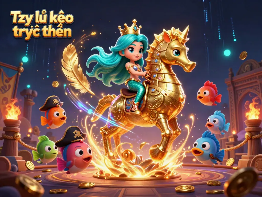 Experience Tỷ lệ kèo trực tuyến as a mermaid princess rides her giant seahorse through a vibrant betting arena.