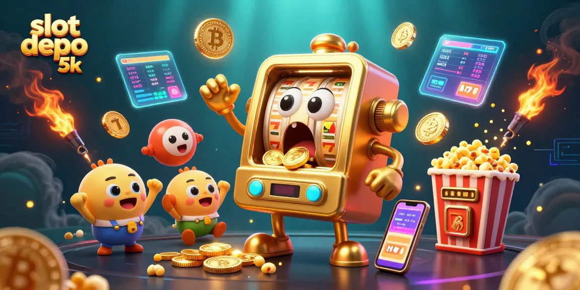 Spin the reels and win with slot depo 5k at this vibrant, animated casino jackpot scene!