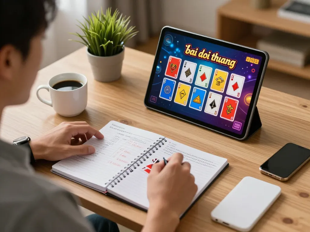 Engaging in game bai doi thuong on a tablet, showcasing a vibrant online gambling experience.