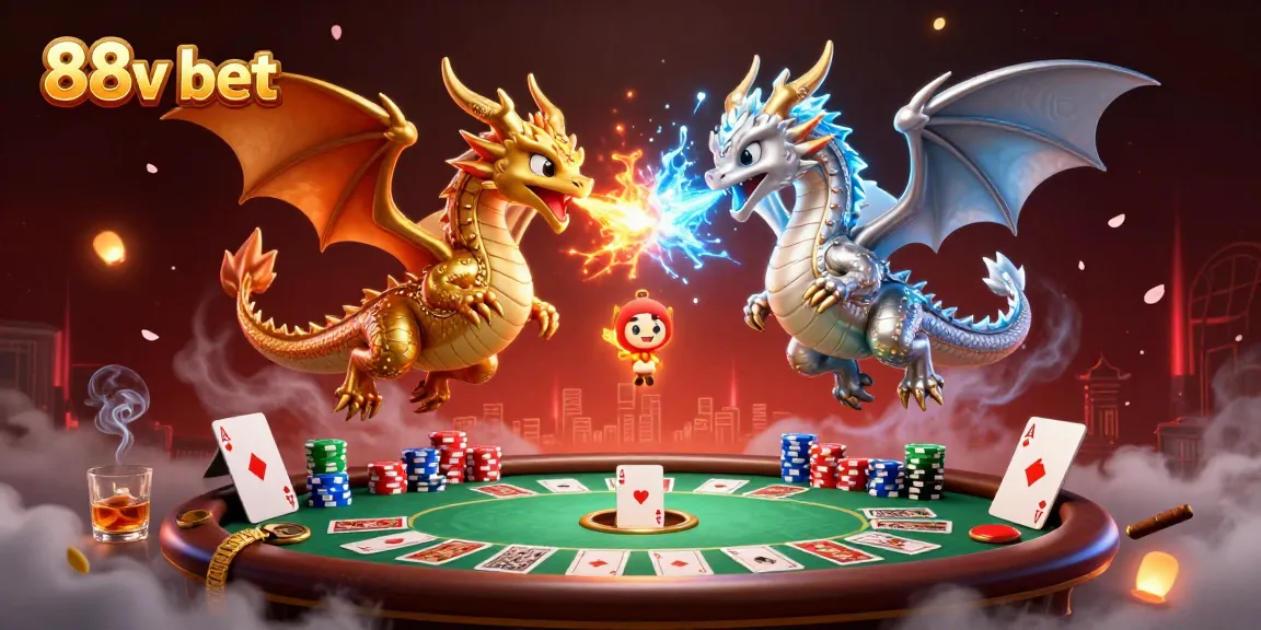 Participate in thrilling poker games at 88v bet, featuring vibrant dragons and dynamic game elements.