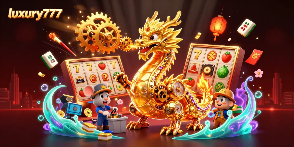Experience luxury777 with vibrant slots, golden dragon, and festive casino elements.