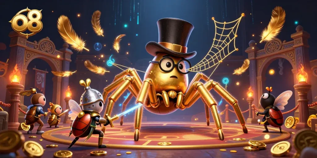 Experience thrilling gameplay at o8 with our captivating golden tarantula and beetle knight.