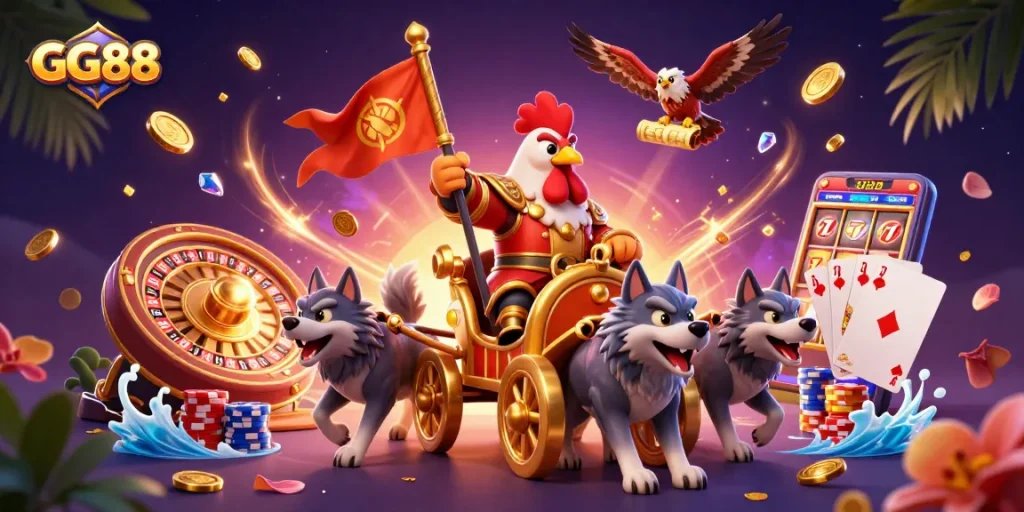Spin the reels and win with GG88’s exciting online casino games and vibrant 3D illustration.
