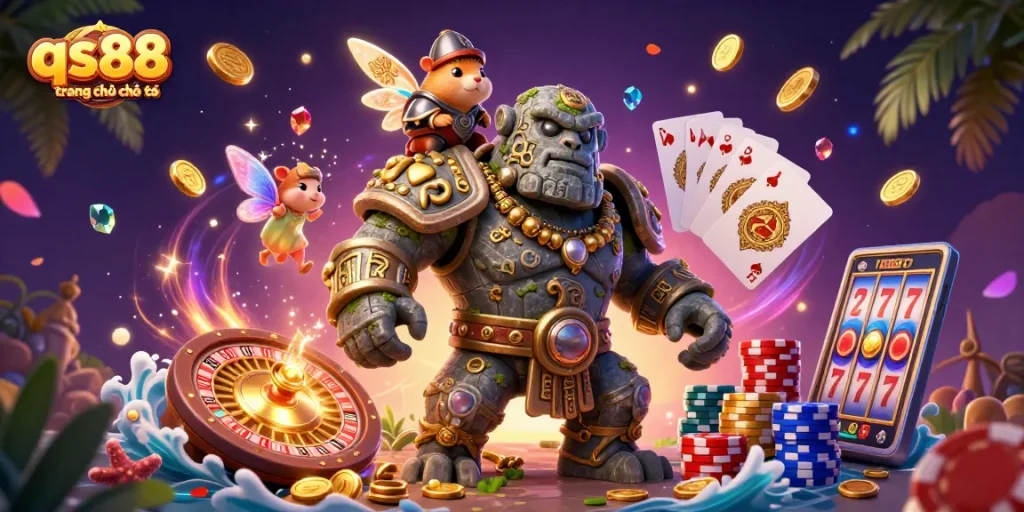 Experience the excitement at qs88 trang chủ chính thức with vibrant casino elements and animated characters.