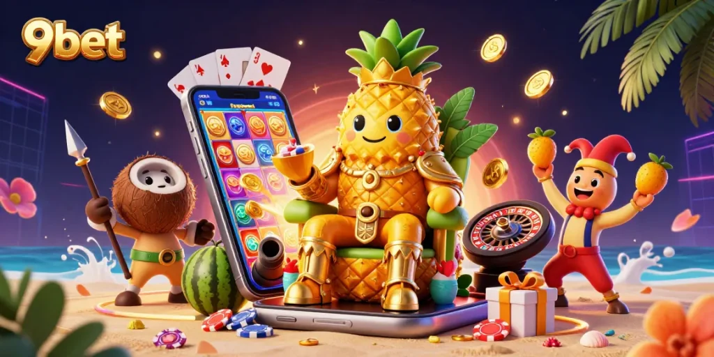 Experience thrilling wins at 9bet with a vibrant casino scene featuring unique characters and games.